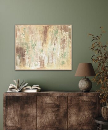 Erosion är en hyllning till det långsamma. Till det som förändras över tid, utan att vi riktigt märker det – precis som vi själva gör. Med mjuka nyanser av jord, beige och grön skapar tavlan en känsla av lugn, men också djup. Den bär spår av både stillhet och rörelse – som om ytan har formats av naturens tålmodiga krafter. En perfekt målning för dig som söker harmoni, eller ett subtilt men levande uttryck till ett skandinaviskt hem.